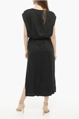 Einfarbiges Maxikleid aus Twill in Schwarz