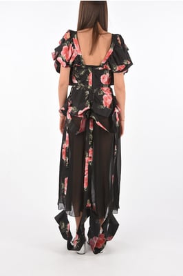 MM0 Mehrfarbiges Kleid mit Illusionsausschnitt und Blumendruck und Cut-out-Detail