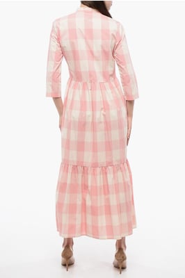 Kariertes langes Kleid in Bianco, Rosa