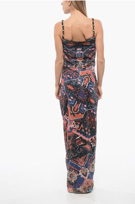 Paillettenkleid mit Ketten und tiefem Schlitz in Orange