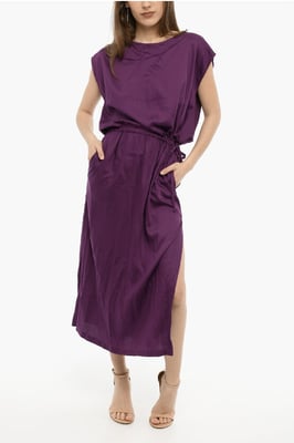 Einfarbiges Maxikleid aus Twill in Violett