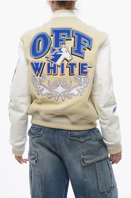 Wattierte THUNDERBOLT Bomberjacke mit Lederärmeln und Al in Beige
