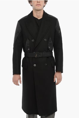 Slim Fit HYBRID Trenchcoat aus doppeltem Stoff mit Gürtel in Schwarz