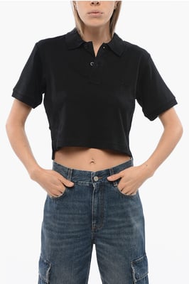 Kurzes AICARDI-Polo mit Ton-in-Ton-Stickerei in Schwarz
