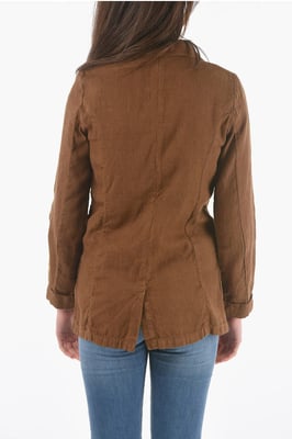 Nadelstreifen-Blazer aus Flachs und Baumwolle mit 2 Knöpfen in Braun