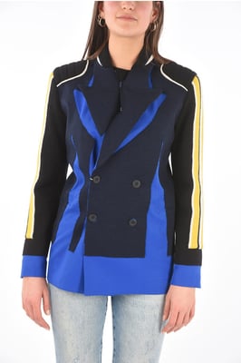 MM0 gestrickter Zweireiher-Blazer mit steigendem Revers in Blau, Schwarz