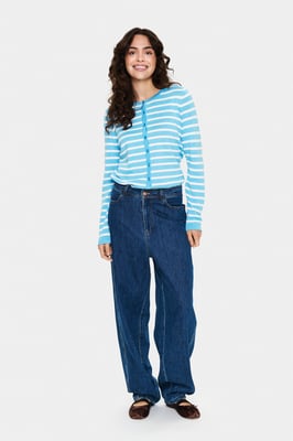 Strickjacke Gerade Passform blue white