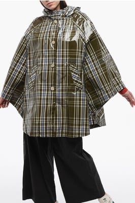 Plaid Check Nylon HAWTHORN Kapuzenumhang in Militärgrün