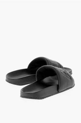 Einfarbige Leder-Slides in Schwarz