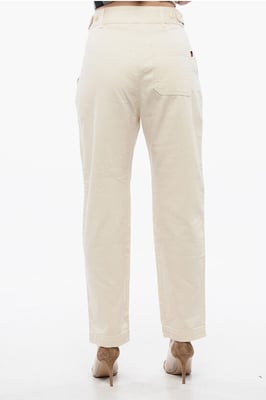 Mom Fit Jeans mit einfacher Bundfalte und Gürtelschlaufen 14 cm in Weiß