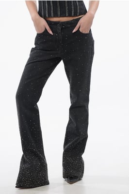 Low Rise BLING Flared Fit Jeans mit Allover-Strasssteinen 2 in Schwarz