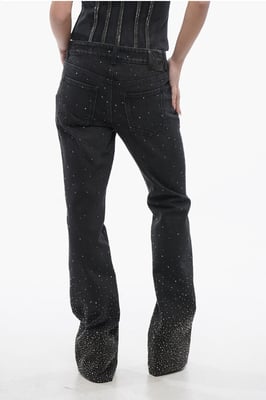 Low Rise BLING Flared Fit Jeans mit Allover-Strasssteinen 2 in Schwarz
