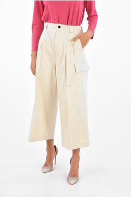 Utility-Hose mit weitem Bein und doppelter Bundfalte in Beige