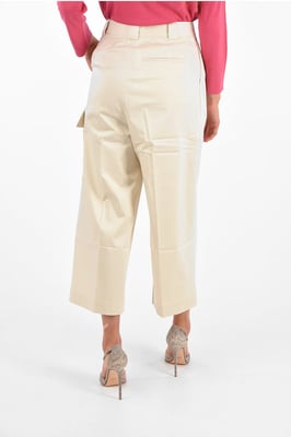 Utility-Hose mit weitem Bein und doppelter Bundfalte in Beige