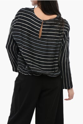 Balanced Stripe VARSITY Bluse aus Leinenmischung in Schwarz