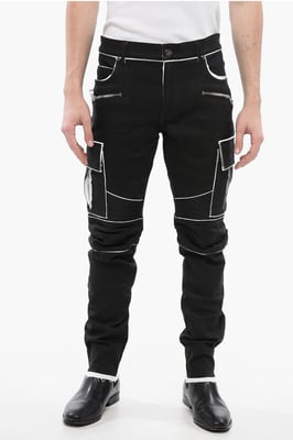 Beschichtete Baumwoll-Cargohose mit Kontrastdetails in Schwarz