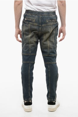 Vintage Washed Biker Denim mit elastischem Bund 15cm in Blau