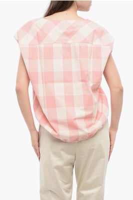 Ärmellose Bluse aus Baumwolle mit Vichy-Karomuster und Kordelzug in Weiß und Rosa