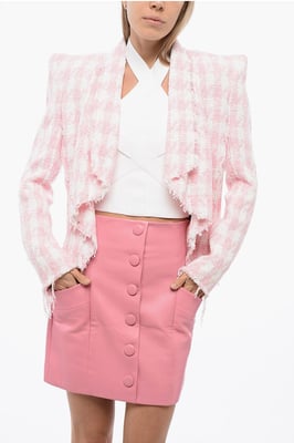 Tweed-Blazer mit Fransen in Pink