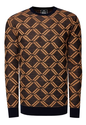 Feinstrick mit Karo-Muster Rundhals-Pullover