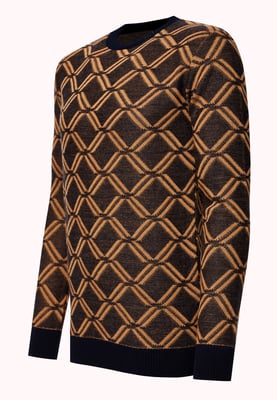 Feinstrick mit Karo-Muster Rundhals-Pullover