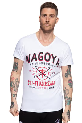 Akito Tanaka Herren T-Shirt mit Frontprint City Code weiß