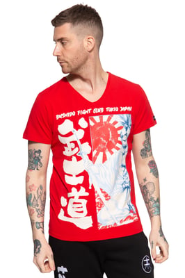 Akito Tanaka Herren T-Shirt mit Frontprint Fight Club rot