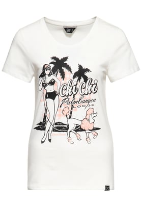 Queen Kerosin Damen T-Shirt Chi Chi Beach Poodle weiß
