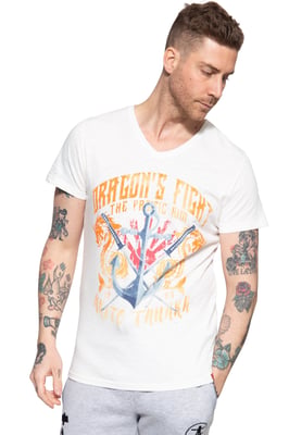 Akito Tanaka Herren T-Shirt mit Frontprint Dragon Anchor ecru