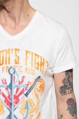 Akito Tanaka Herren T-Shirt mit Frontprint Dragon Anchor ecru