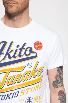 Akito Tanaka Herren T-Shirt mit Frontprint Tokio Beach weiß