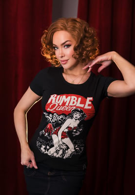 Queen Kerosin Damen QUEEN KEROSIN T-Shirt im Vintage Look Rumble Queen schwarz