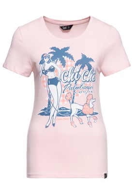 Queen Kerosin Damen T-Shirt Chi Chi Beach Poodle pink