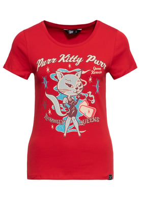 Queen Kerosin Damen T-Shirt Purr Kitty Purr rot