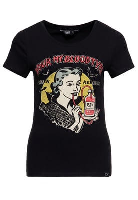 Queen Kerosin Damen Print T-Shirt You're my blood type schwarz
