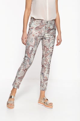 Amor, Truth & Trust Damen ATT JEANS High Waist Slim Fit Jeans mit auffälligem Paisley-Muster Ruby gemustert