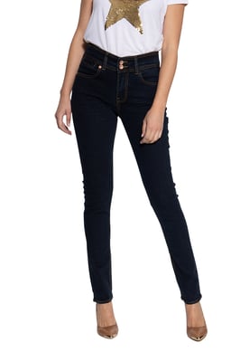 Amor, Truth & Trust Damen Slim Fit Jeans mit kontrastierdenden Absteppungen Chloe dunkelblau