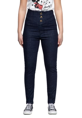 Queen Kerosin Damen High Waist Jeanshose dunkelblau