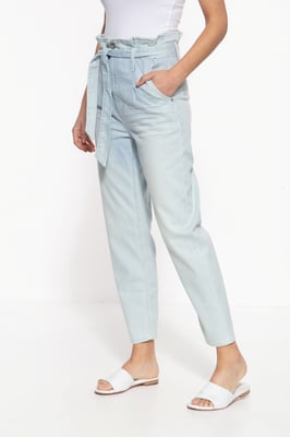 Amor, Truth & Trust Damen ATT JEANS Damen Jeans im Paperbag-Design mit Streifenmuster Moon hellblau