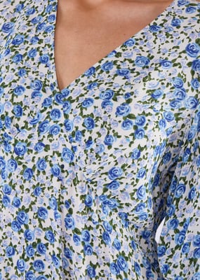 Blaues Midikleid mit Blumenmuster aus Viskose