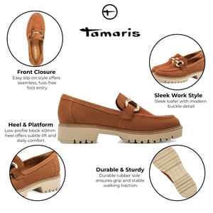 Tamaris Damen Cognac Tan Braun Leder Loafer Slip-On Plateauschuhe