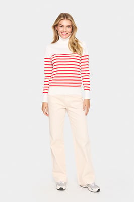 Rollkragen Gerade Passform white red