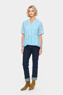 Kurzarm-Bluse Gerade Passform Airy Blue light blue