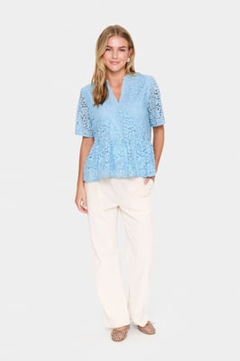 Kurzarm-Bluse Gerade Passform Airy Blue light blue
