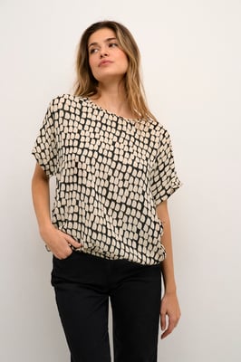 Kurzarm-Bluse Relaxed fit Black_Sand Graphic Dot black