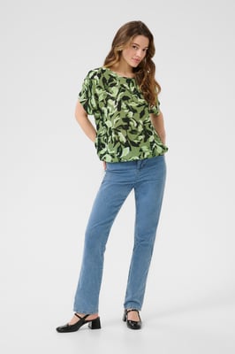 Kurzarm-Bluse Relaxed fit Green Blurry Leafs green