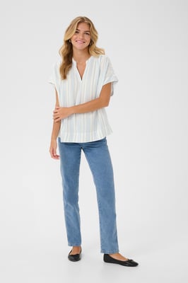 Kurzarm-Bluse Loose fit Chalk/Soft Chambray Stripe white blue