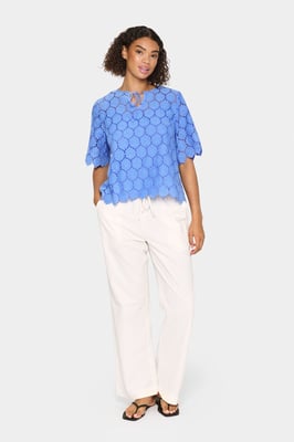 Kurzarm-Bluse Lockere Passform Provence blue
