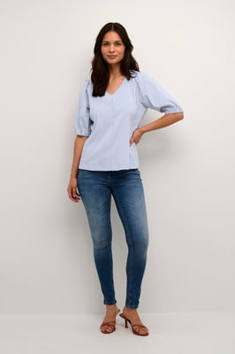 Kurzarm-Bluse Casual fit Mazarine Blue white