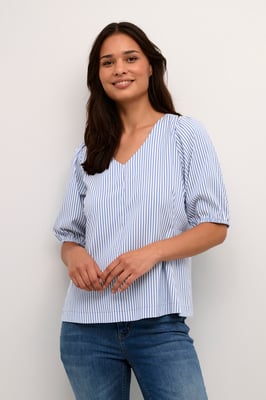 Kurzarm-Bluse Casual fit Mazarine Blue white